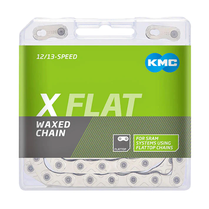 KMC X-Flat Waxed Chain - 12/13-Speed 126 Links Compatible SRAM T-Type AXS Systems Silver