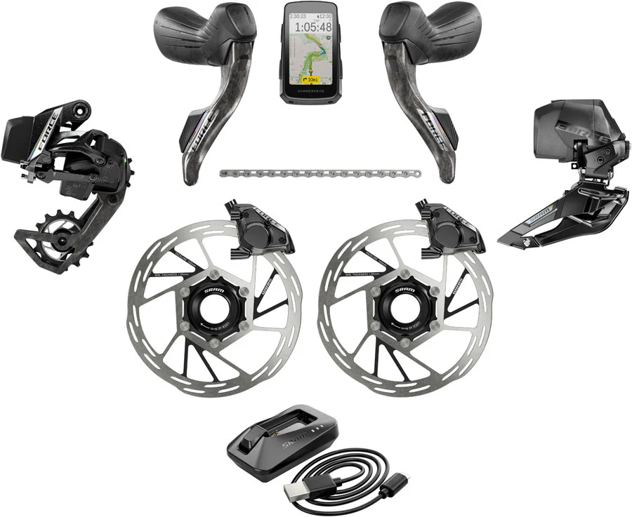 SRAM Force eTap AXS Road Groupset - 2x12-Speed HRD Shift/Brake Levers FM Calipers Rotors Chain F/R Derailleurs Hammerhead Karoo E1